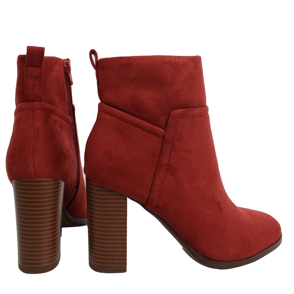 Rust Faux Suede Stitching Pull On Block Ankle - Picture 5 of 8